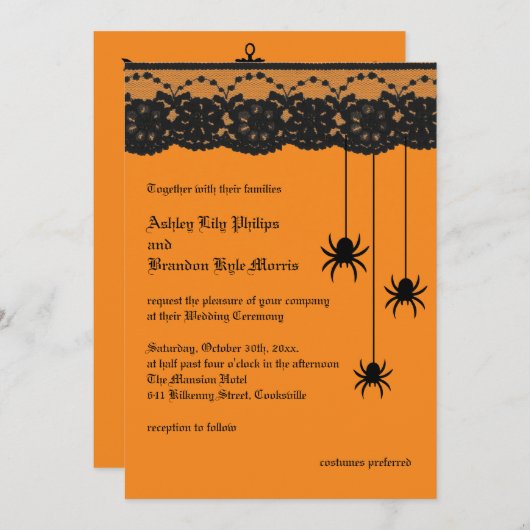 オレンジくもおよびレースの結婚式招待状 招待状 (正面/裏面)