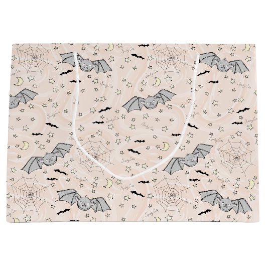 オレンジこうもり不気味カワイイ男女兼用 ラージペーパーバッグ (正面)