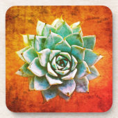 オレンジさび上の多肉質の水色 コースター (正面)