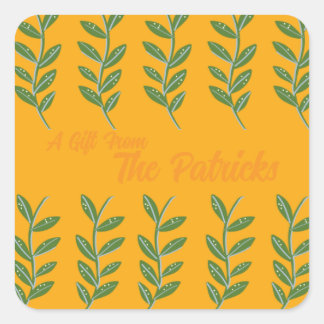 オレンジつる植物ギフトラベルシール スクエアシール