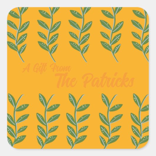 オレンジつる植物ギフトラベルシール スクエアシール (正面)