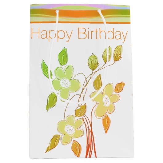 オレンジでアクセント付きのフローラ ミディアムペーパーバッグ (正面)