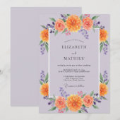 オレンジとくすんだライラックの野の花の結婚式 招待状 (正面/裏面)
