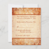 オレンジとアイボリーの花柄返信カード 出欠カード (正面)