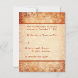 オレンジとアイボリーの花柄返信カード 出欠カード