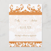 オレンジとアイボリーダマスクの結婚式の挿入カード エンクロージャーカード (裏面)