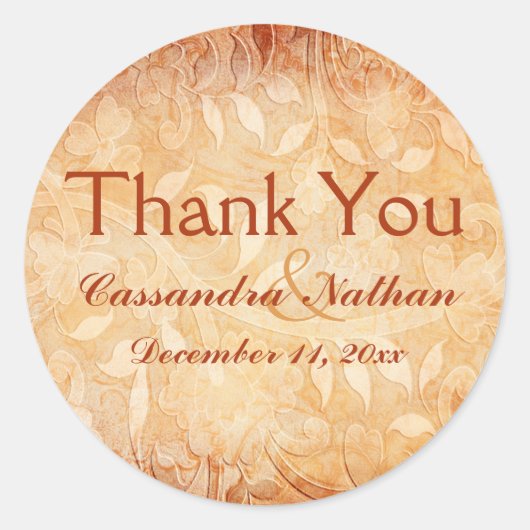 オレンジとアイボリーフローラありがとうステッカー ラウンドシール (正面)