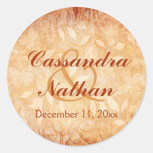 オレンジとアイボリーフローラ封筒用シール ラウンドシール (正面)