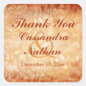 オレンジとアイボリーフローラ結婚式の引き出物シール スクエアシール (正面)