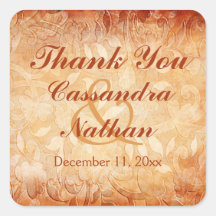 オレンジとアイボリーフローラ結婚式の引き出物シール