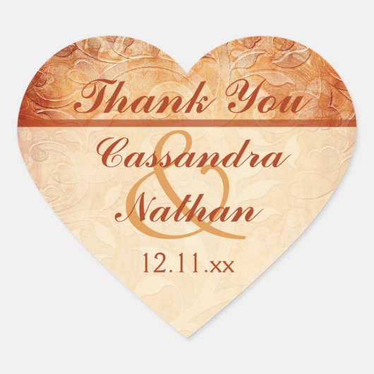 オレンジとアイボリーフローラ結婚式の引き出物シール ハートシール (正面)