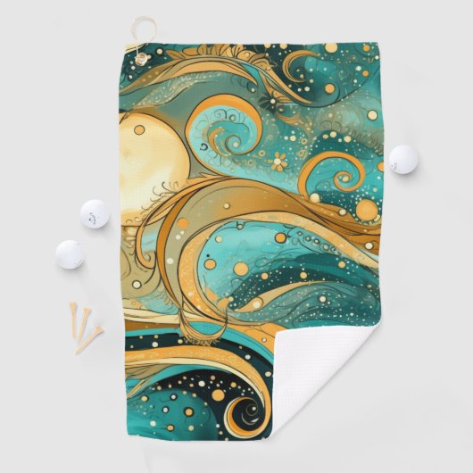 オレンジとアクアの銀河系と月の星と渦巻 ゴルフタオル (インサイチュ)