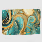 オレンジとアクアの銀河系と月の星と渦巻 ゴルフタオル (横)