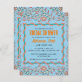 オレンジとアクアブルーの花柄のウェディングシャワー招待状 招待状 (正面/裏面)