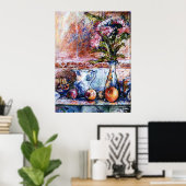 オレンジとアスターの花を持つ静物生活 ポスター (ホームオフィス)