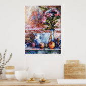 オレンジとアスターの花を持つ静物生活 ポスター (キッチン)