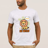 オレンジとイエローのイラストライオンカスタムネーム Tシャツ (正面)