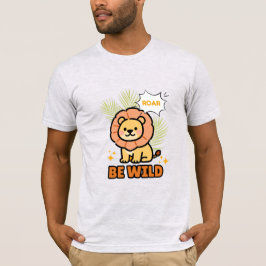 オレンジとイエローのイラストライオンカスタムネーム Tシャツ