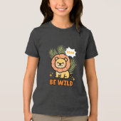 オレンジとイエローのイラストライオン トライブレンドTシャツ (正面)