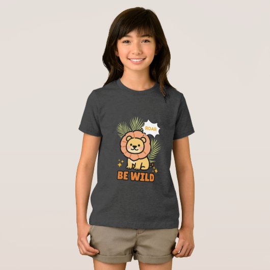オレンジとイエローのイラストライオン トライブレンドTシャツ (正面全面)