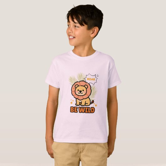 オレンジとイエローのイラストライオン Tシャツ (正面フル)