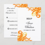 オレンジとイエローのオータムウェディング RSVP カード (正面/裏面)