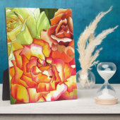 オレンジとイエローのバラの水彩画アート フォトプラーク (側面)