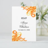 オレンジとイエローの秋の結婚式の出欠確認カード 招待状 (スタンド正面)