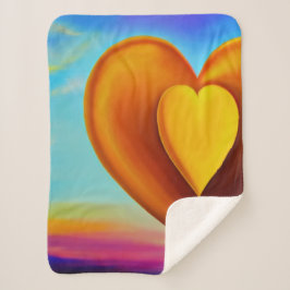 オレンジとイエローハートシェルパブランケット シェルパブランケット