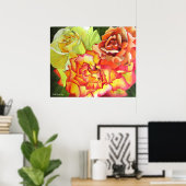 オレンジとイエローローズウォーター色オリジナルアート ポスター (ホームオフィス)