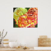 オレンジとイエローローズウォーター色オリジナルアート ポスター (キッチン)