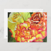 オレンジとイエローローズウォーター色オリジナルアート ポストカード (正面/裏面)