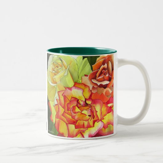 オレンジとイエローローズオリジナルウォーターカラーアート ツートーンマグカップ (右)