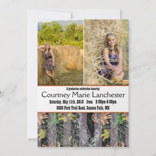 オレンジとカモフラージュの卒業発表 招待状 (正面)