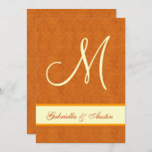 オレンジとクリームのダマスク結婚式A478 招待状 (正面/裏面)