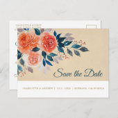 オレンジとクリームの水の色のフローラ日付を保存 案内ポストカード (正面/裏面)