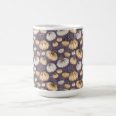 オレンジとクリームの秋のカボチャ付き紫 コーヒーマグカップ (中央)