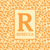 オレンジとクリームリーフパターンの荷物 シール (正面)