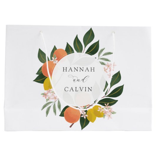 オレンジとグリーンのウェディング ラージペーパーバッグ (裏面)