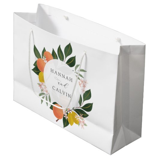 オレンジとグリーンのウェディング ラージペーパーバッグ (正面アングル)