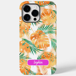 オレンジとグリーンのトロピカルリーブ スクリプトネーム Case-Mate iPhone 14 PRO MAXケース