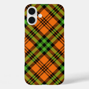 オレンジとグリーンのハロウィンプレイドパターン iPhone 16 PLUSケース
