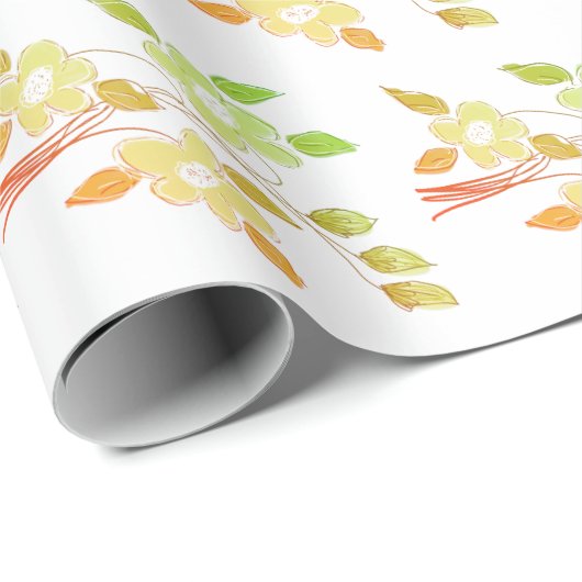 オレンジとグリーンのフローラ ラッピングペーパー (ロールコーナー)