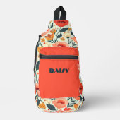 オレンジとグリーンのレトロフローラ スリングバッグ (正面)