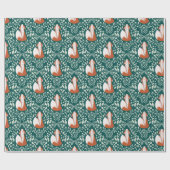 オレンジとグリーンの可愛いキツネ ラッピングペーパー (フラット)