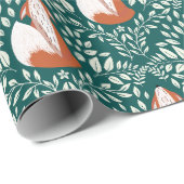 オレンジとグリーンの可愛いキツネ ラッピングペーパー (ロールコーナー)