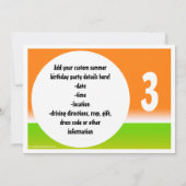 オレンジとグリーンの夏の屋外誕生日 招待状 (裏面)