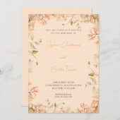 オレンジとグリーンの花の葉のクリームウェディング 招待状 (正面/裏面)
