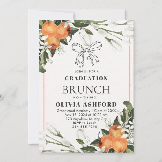 オレンジとグリーンエレガントブランチ卒業 招待状 (正面)