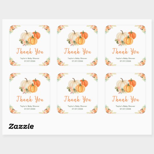 オレンジとグリーンカボチャ赤ちゃんシャワーありがとう スクエアシール (シート)